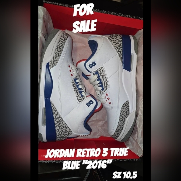 MENS JORDAN RETRO 3 TRUE BLUE SZ 10.5 - Picture 2 of 2